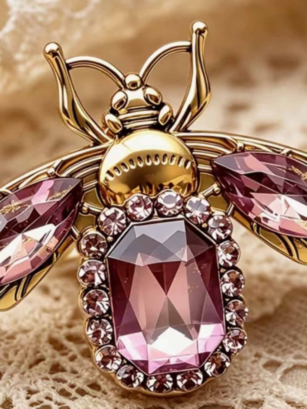Gold Bee Brooch with Purple Crystal Accents